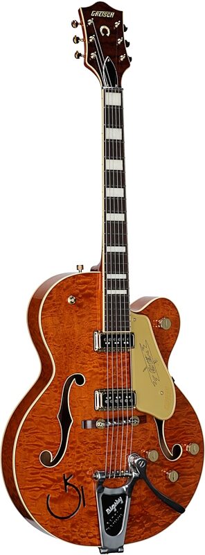 open zoom image for Gretsch G6120TGQM-56 Limited Edition Quilt Classic Hollow Body Electric Guitar (with Case), Roundup Orange Stain Lacquer, Serial Number JT24040949, Body Left Front