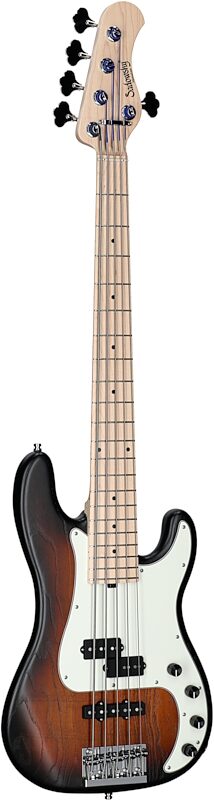 open zoom image for Sadowsky MetroLine 21-Fret Hybrid P/J Bass, 5-String (with Gig Bag), Almond Sunburst, Serial Number SML E 002951-23, Body Left Front