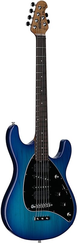 open zoom image for Ernie Ball Music Man Steve Morse Signature Electric Guitar (with Mono Soft Case), Blue Burst, with Mono Bag, Serial Number H08901, Body Left Front