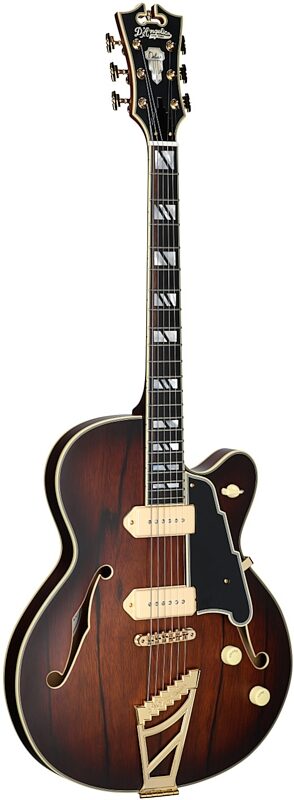 open zoom image for D'Angelico Deluxe 59 Hollowbody Electric Guitar, Satin Brown Burst, Body Left Front
