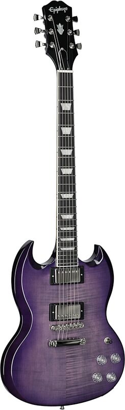 open zoom image for Epiphone SG Modern Figured Electric Guitar, Purple Burst, with Gig Bag, Body Left Front