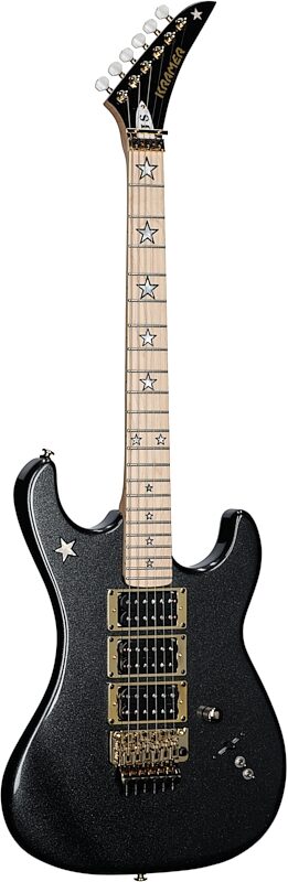 open zoom image for Kramer Jersey Star Floyd Rose Electric Guitar, with Gig Bag, Black Pearl, Body Left Front