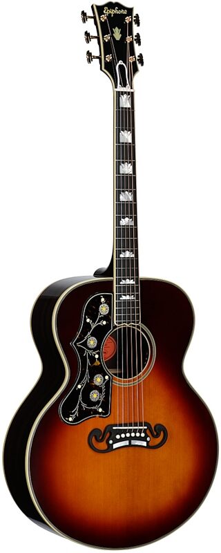 open zoom image for Epiphone Inspired by Gibson Custom Pre-War SJ-200 Acoustic-Electric Guitar, Left-Handed (with Case), Vintage Sunburst, Body Left Front