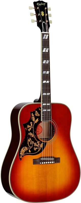 open zoom image for Epiphone Inspired by Gibson Custom 1960 Hummingbird Acoustic-Electric Guitar, Left-Handed (with Case), Cherry Sunburst, Body Left Front