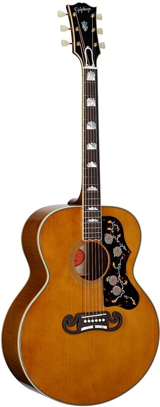 open zoom image for Epiphone Inspired by Gibson Custom 1957 SJ-200 Reissue Acoustic-Electric Guitar (with Case), Antique Natural, Body Left Front