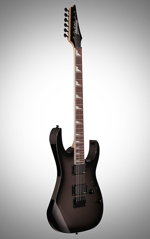 open zoom image for Ibanez GRG121DX Electric Guitar, Metallic Gray Sunburst, Body Left Front