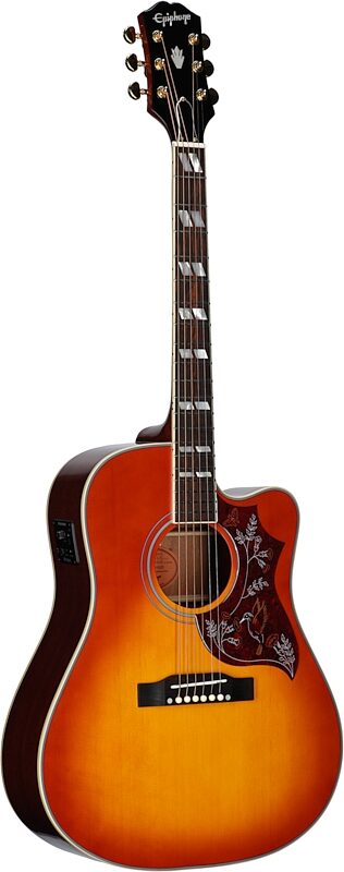 open zoom image for Epiphone Inspired by Gibson Hummingbird Standard EC Acoustic-Electric Guitar (with Gig Bag), Cherry Sunburst, Body Left Front
