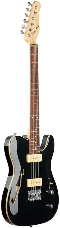 open zoom image for Michael Kelly 59 Thinline Electric Guitar, Natural Top, Gloss Black, Body Left Front