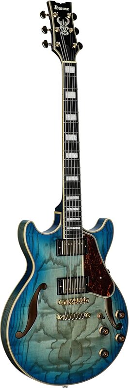 open zoom image for Ibanez AM93QA Artcore Expressionist Semi-Hollowbody Electric Guitar, Jet Blue Burst, Body Left Front