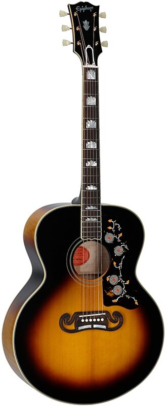 open zoom image for Epiphone Inspired by Gibson Custom 1957 SJ-200 Reissue Acoustic-Electric Guitar (with Case), Vintage Sunburst, Body Left Front