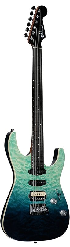 open zoom image for Charvel Pro-Mod Plus Dinky DK24 HSS 2PT QM Electric Guitar (with Gig Bag), Blue Curacao, Open Box (Very Good), Body Left Front