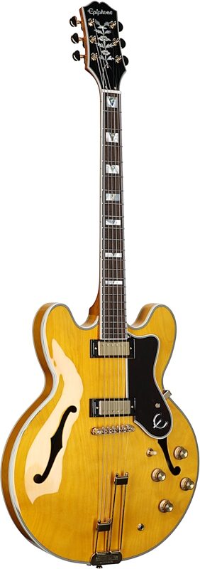 open zoom image for Epiphone Sheraton Semi-Hollowbody Electric Guitar (with Gig Bag), Natural, with Gold Hardware, Body Left Front