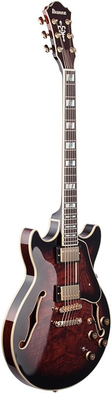 open zoom image for Ibanez Artstar AM153QA Semi-Hollowbody Electric Guitar (with Case), Dark Brown Sunburst, Body Left Front