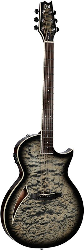 open zoom image for ESP LTD TL-6QM Acoustic-Electric Thinline Electric Guitar, Charcoal Burst, Body Left Front