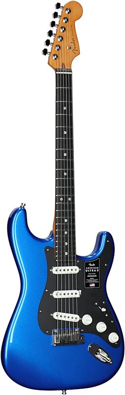 open zoom image for Fender American Ultra II Stratocaster Electric Guitar, Ebony Fingerboard (with Case), Noble Blue, Body Left Front