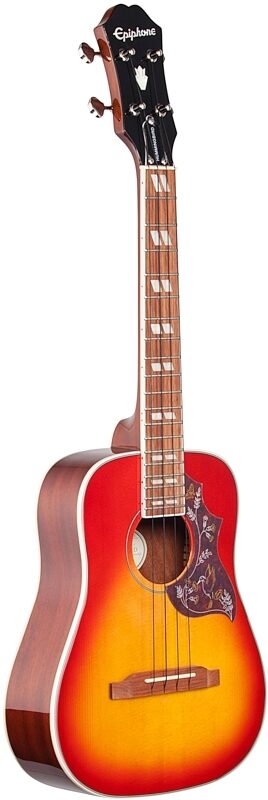 open zoom image for Epiphone Hummingbird Tenor Acoustic-Electric Ukulele (with Gig Bag), Faded Cherry Sunburst, Body Left Front