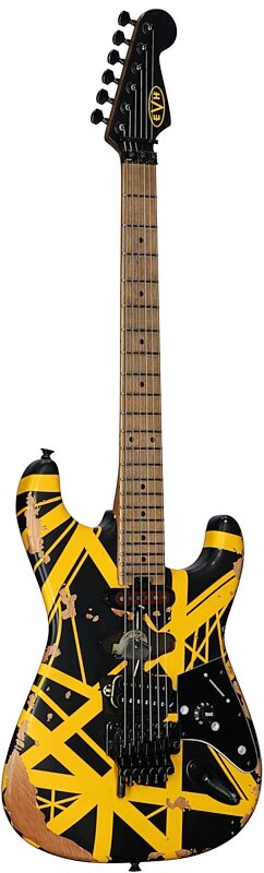 open zoom image for EVH Eddie Van Halen Limited Edition Striped Frankie Electric Guitar (with Gig Bag), Aged Black and Yellow Striped, Body Left Front