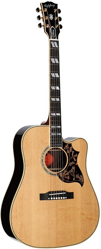 open zoom image for Epiphone Inspired by Gibson Custom Hummingbird Deluxe EC Acoustic Guitar (with Soft Case), Natural, Body Left Front