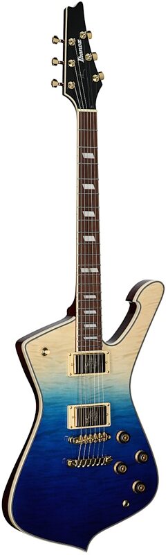 open zoom image for Ibanez IC420FM Iceman Electric Guitar (with Gig Bag), Transparent Blue Gradient, Body Left Front