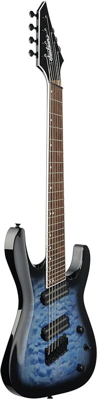 open zoom image for Jackson SLATX7Q X Soloist Arch Top Multi-Scale Electric Guitar, 7-String, Transparent Blue, Body Left Front