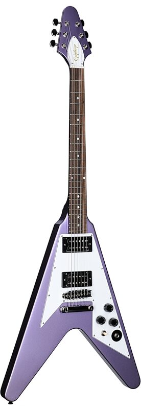 open zoom image for Epiphone Kirk Hammett 1979 Flying V Electric Guitar (with Hard Case), Purple Metallic, Body Left Front