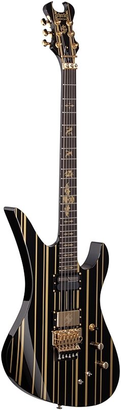 open zoom image for Schecter Synyster Gates Custom S Electric Guitar, Black with Gold Stripes, Body Left Front