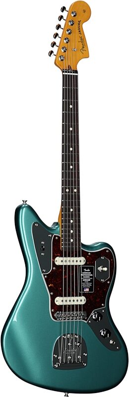 open zoom image for Fender American Professional Classic Jaguar Electric Guitar, Rosewood Fingerboard (with Gig Bag), Sherwood Green, Open Box (Very Good), Body Left Front