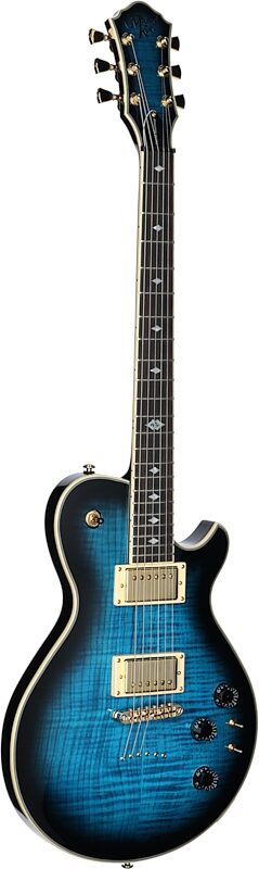 open zoom image for Michael Kelly Limited Modshop Narrow Body Design Patriot Electric Guitar, Blue Burst, Body Left Front