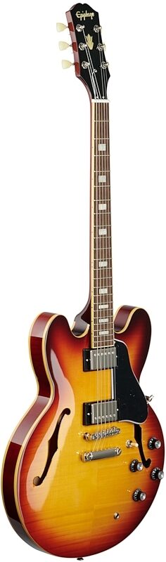 open zoom image for Epiphone ES-335 Figured Semi-Hollowbody Electric Guitar, Raspberry Tea Burst, Body Left Front