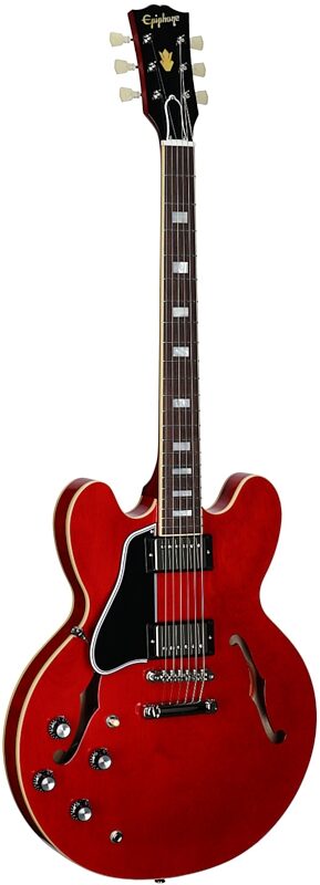 open zoom image for Epiphone Inspired by Gibson Custom Shop 1962 ES-335 Electric Guitar, Left-Handed (with Case), Sixties Cherry, Body Left Front