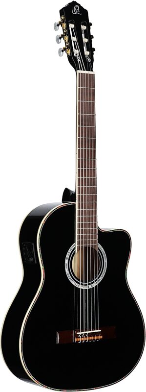 open zoom image for Ortega RCE141 Classical Acoustic-Electric Guitar (with Gig Bag), Black, Open Box (Very Good), Body Left Front