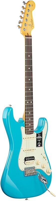 open zoom image for Fender American Pro II HSS Stratocaster Electric Guitar, Rosewood Fingerboard (with Case), Miami Blue, Body Left Front