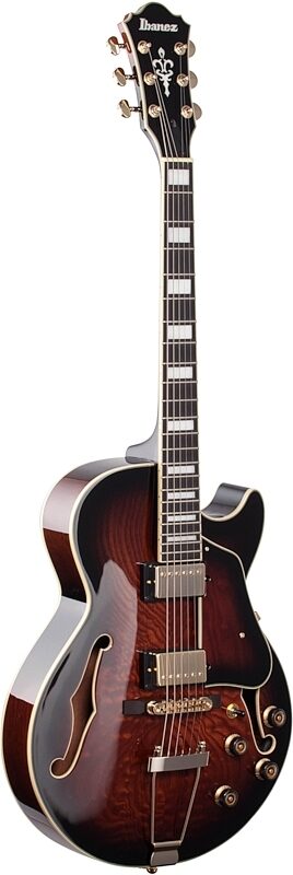open zoom image for Ibanez Artcore Expressionist AG95QA Hollowbody Electric Guitar, Dark Brown Sunburst, Body Left Front