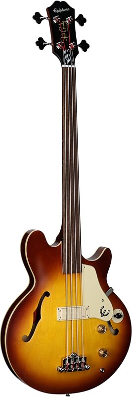 open zoom image for Epiphone Jack Casady Fretless Electric Bass (with Gig Bag), Royal Tan, Body Left Front