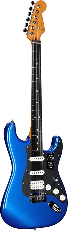 open zoom image for Fender American Ultra II Stratocaster HSS Electric Guitar, Ebony Fingerboard (with Case), Noble Blue, Body Left Front