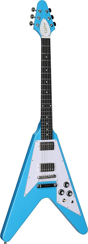open zoom image for Epiphone Inspired by Gibson Flying V '70s Electric Guitar (with Gig Bag), Maui Blue, Body Left Front