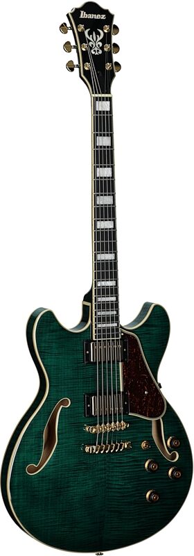 open zoom image for Ibanez Artcore Expressionist AS93FM Semi-Hollowbody Electric Guitar, Transparent Moss, Body Left Front