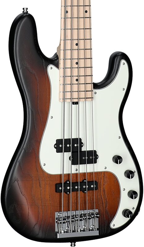 open zoom image for Sadowsky MetroLine 21-Fret Hybrid P/J Bass, 5-String (with Gig Bag), Almond Sunburst, Serial Number SML E 002951-23, Full Left Front