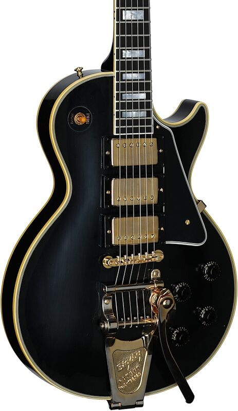 open zoom image for Gibson Custom '57 Les Paul Custom Black Beauty Electric Guitar (with Case), Ebony, with Bigsby, Serial Number 742435, Full Left Front