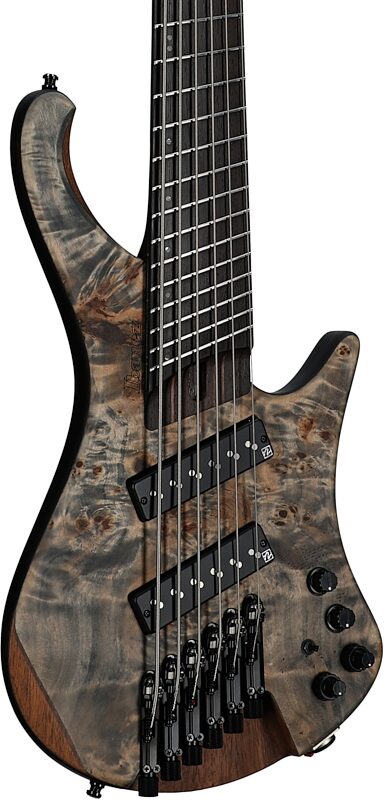 open zoom image for Ibanez EHB1506MS Bass Guitar, 6-String (with Gig Bag), Flat Black Ice, Serial Number 211P02I230711414, Full Left Front
