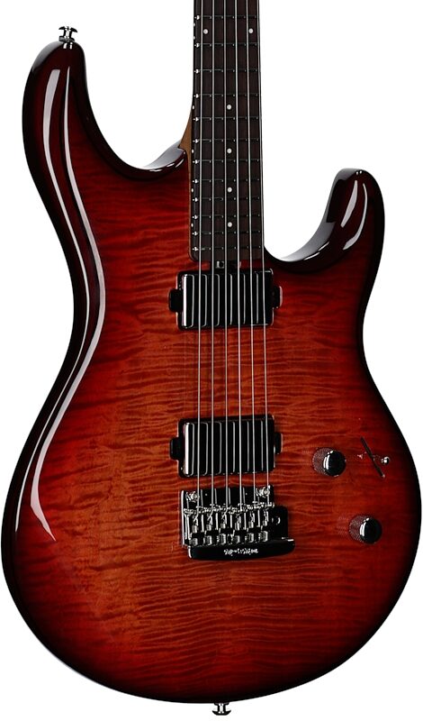 open zoom image for Ernie Ball Music Man Maple Top Luke 4 HH Electric Guitar (with Gig Bag), Afterburn, Rosewood Fretboard, Serial Number H08890, Full Left Front