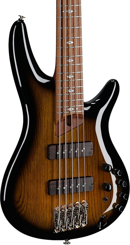 open zoom image for Ibanez SR4505 Prestige Electric Bass, 5-String (with Case), Desert Sunset Burst, Serial Number 210001F2512946, Full Left Front