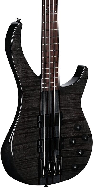open zoom image for Peavey Cirrus 4 Flame Maple Electric Bass (with Case), Transparent Black, Serial Number 0ARCFB1000047, Full Left Front