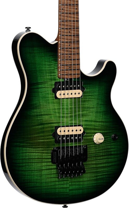 open zoom image for Ernie Ball Music Man Axis Electric Guitar (with Mono Gig Bag), Matcha Flame, Serial Number H06652, Full Left Front