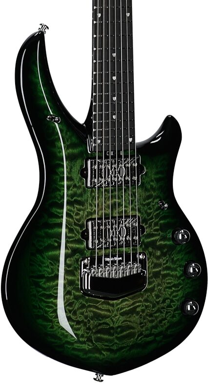 open zoom image for Ernie Ball Music Man Majesty 7 Electric Guitar, 7-String (with Case), Malachite, Serial Number M019637, Full Left Front