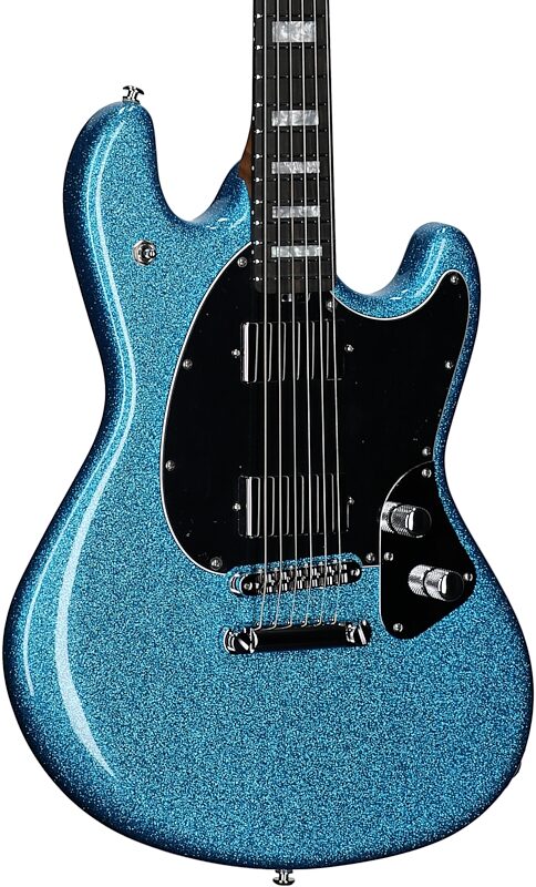 open zoom image for Ernie Ball Music Man StingRay HT Electric Guitar (with Mono Soft Case), Brilliant Blue Sparkle, Ebony Fretboard, Serial Number H10937, Full Left Front