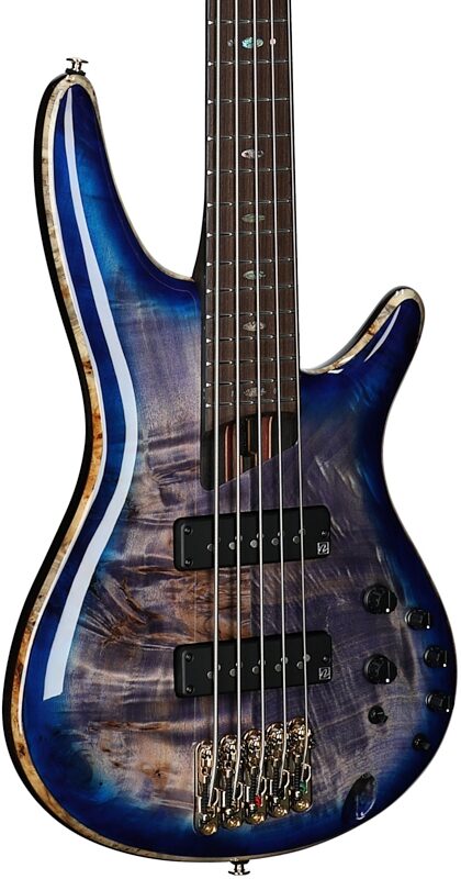 open zoom image for Ibanez SR2605 Premium Electric Bass, 5-String (with Gig Bag), Cerulean Blue Burst, Serial Number I250706027, Full Left Front