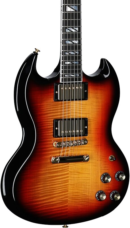 open zoom image for Gibson SG Supreme Electric Guitar (with Case), Fireburst, Serial Number 218850201, Full Left Front