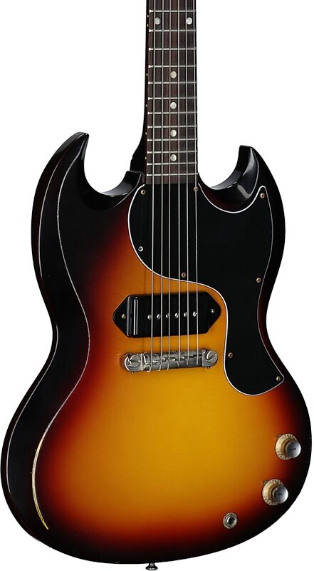 open zoom image for Gibson Custom Shop 1963 SG Junior Reissue Electric Guitar, Vintage Sunburst, Serial Number 505653, Full Left Front