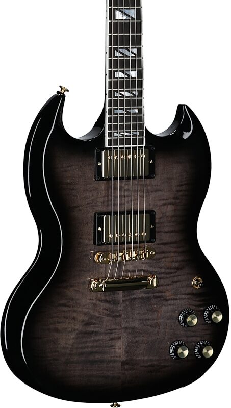 open zoom image for Gibson SG Supreme Electric Guitar (with Case), Ebony Burst, Serial Number 223150101, Full Left Front